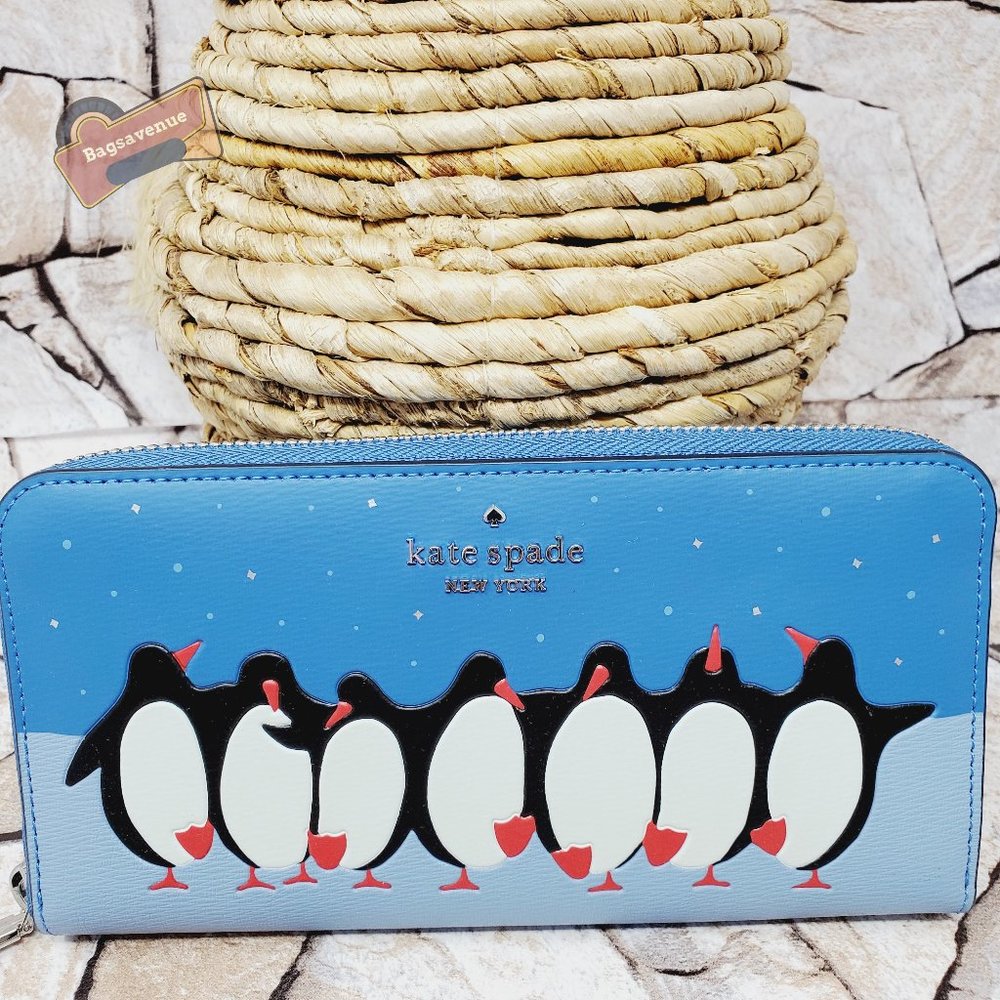 #bagsavenue fastship  Arctic Friends Penguin Large Continental Wallet Kate Spade
